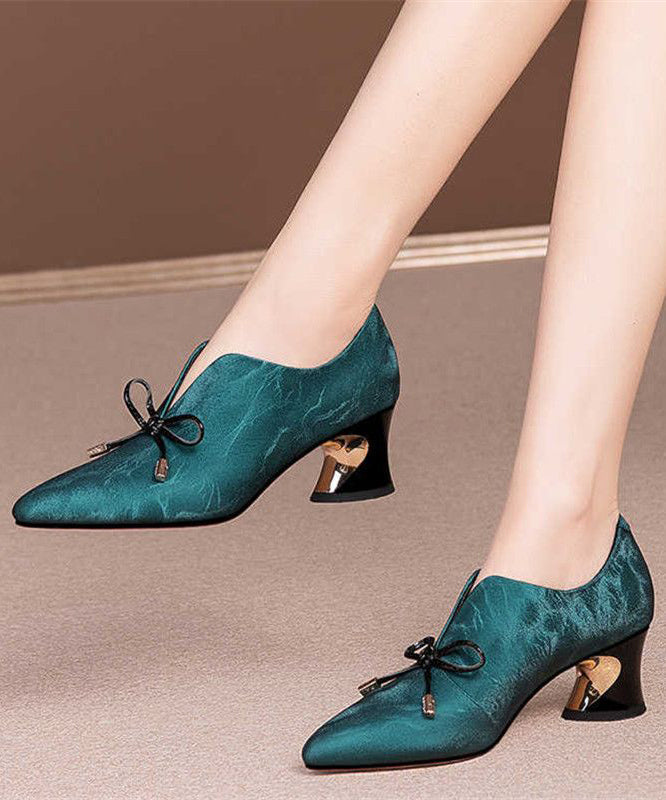 Splicing Pointed Toe Chunky Black Cowhide Leather