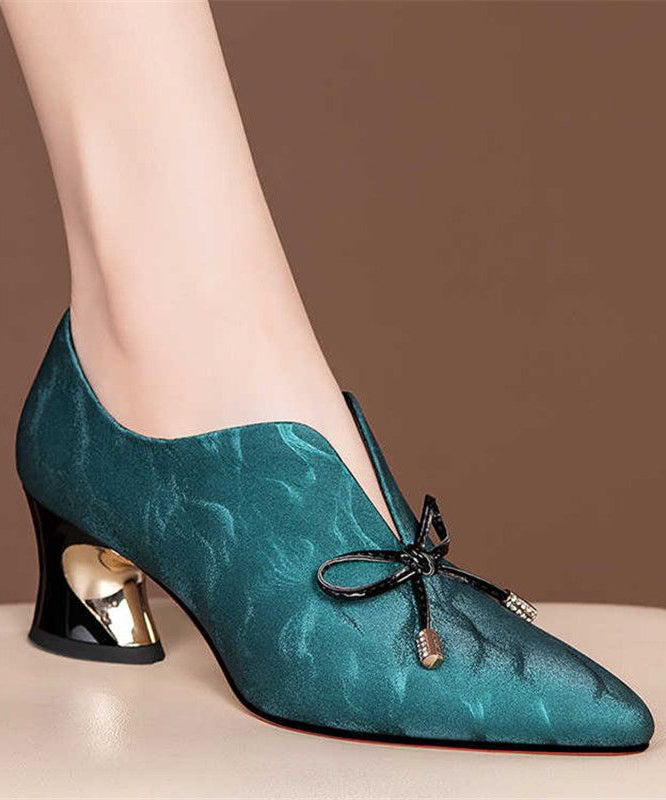 Splicing Pointed Toe Chunky Black Cowhide Leather