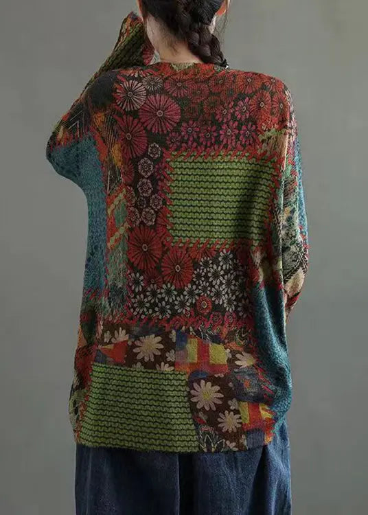 Elegant Colorblock Cozy Patchwork Mink Hair Knitted Tops Fall Ada Fashion