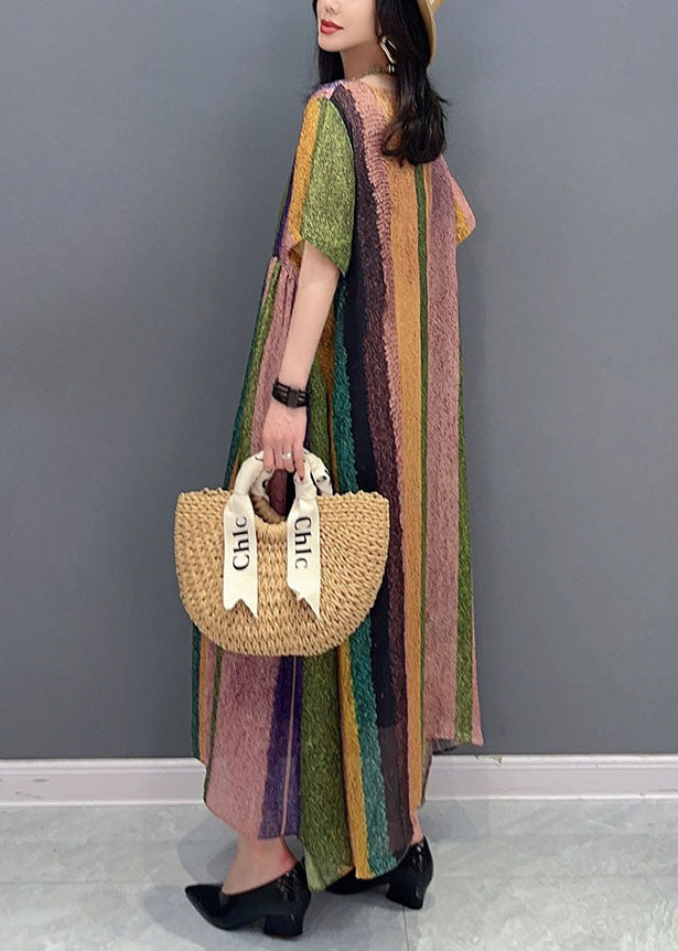 French Colorblock O Neck Wrinkled Patchwork Silk Dress Summer Ada Fashion