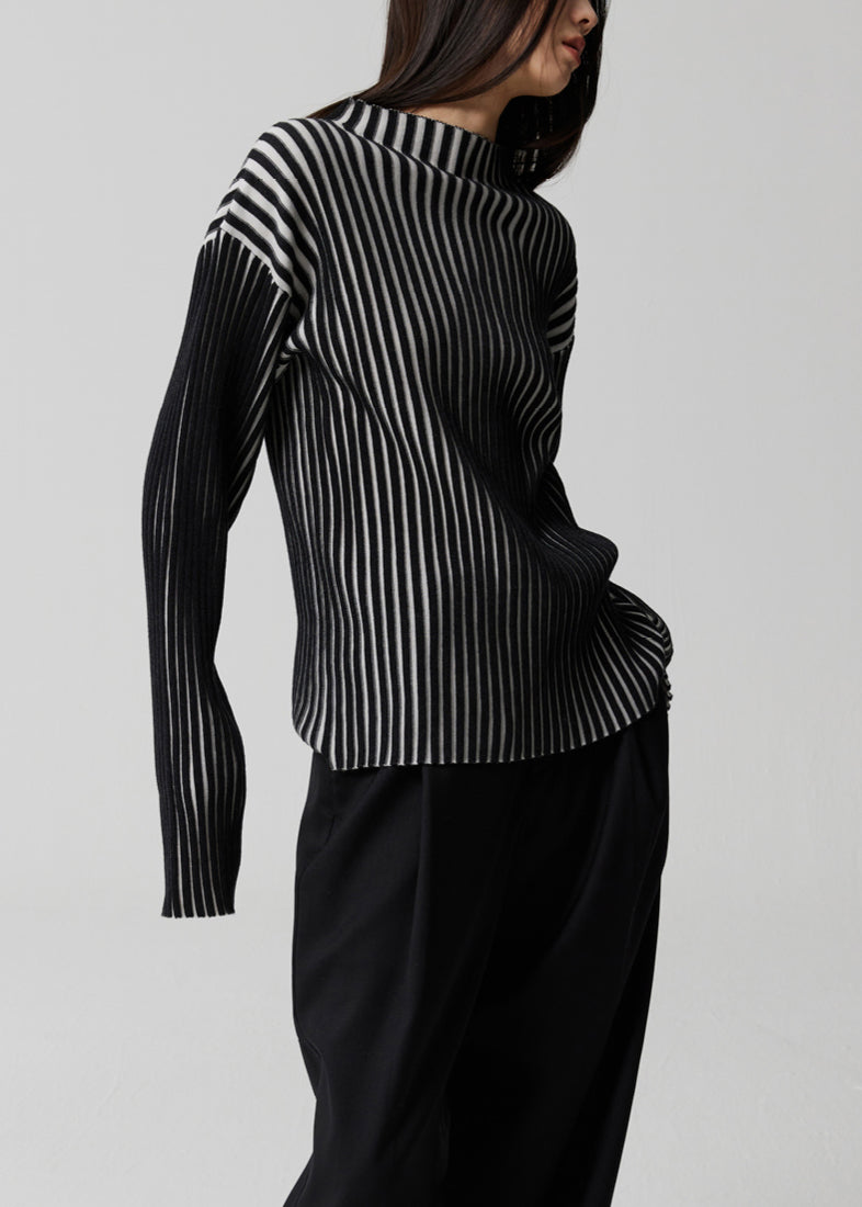 Haut en maille patchwork à col montant et rayures