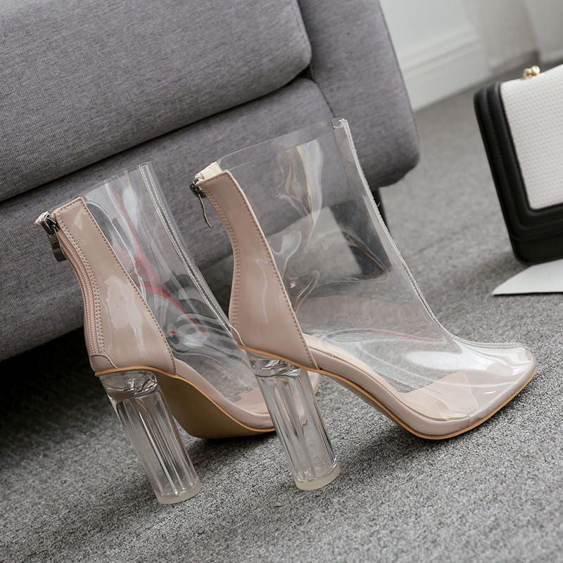 Bottes courtes à talon conique et panneau transparent AE1043
