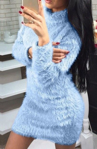 Fluffy Mini Sheath Sweater Dress CA12
