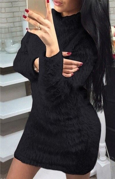 Fluffy Mini Sheath Sweater Dress CA12