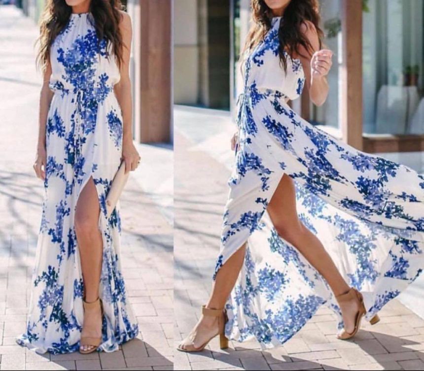 Halter-Neck Floral Maxi A-Line Dress YS10010