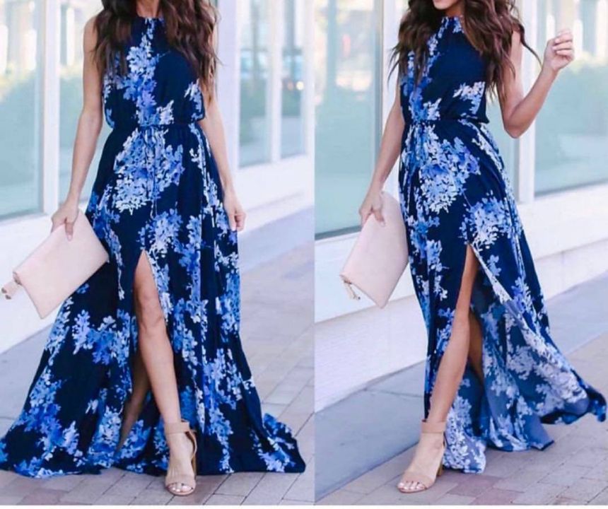 Halter-Neck Floral Maxi A-Line Dress YS10010