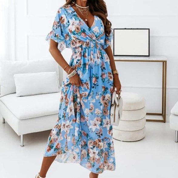 V-Neck Floral Midi A-Line Dress YS10036