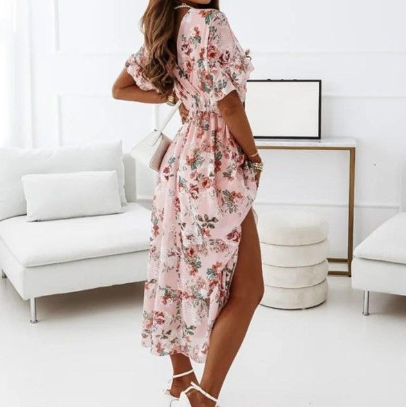 V-Neck Floral Midi A-Line Dress YS10036