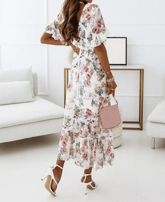 V-Neck Floral Midi A-Line Dress YS10036