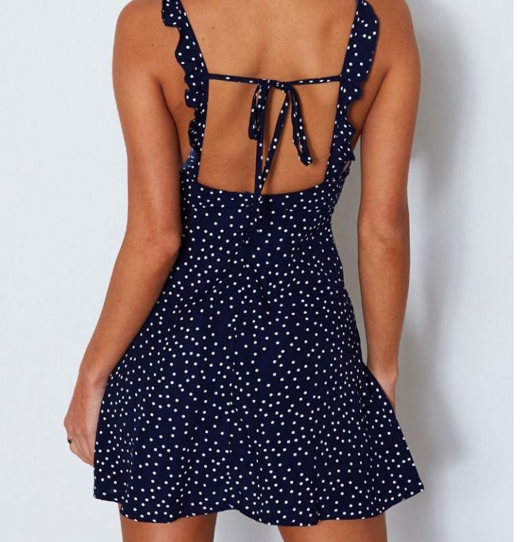 Spaghetti Strap Dotted Mini A-Line Dress vb42