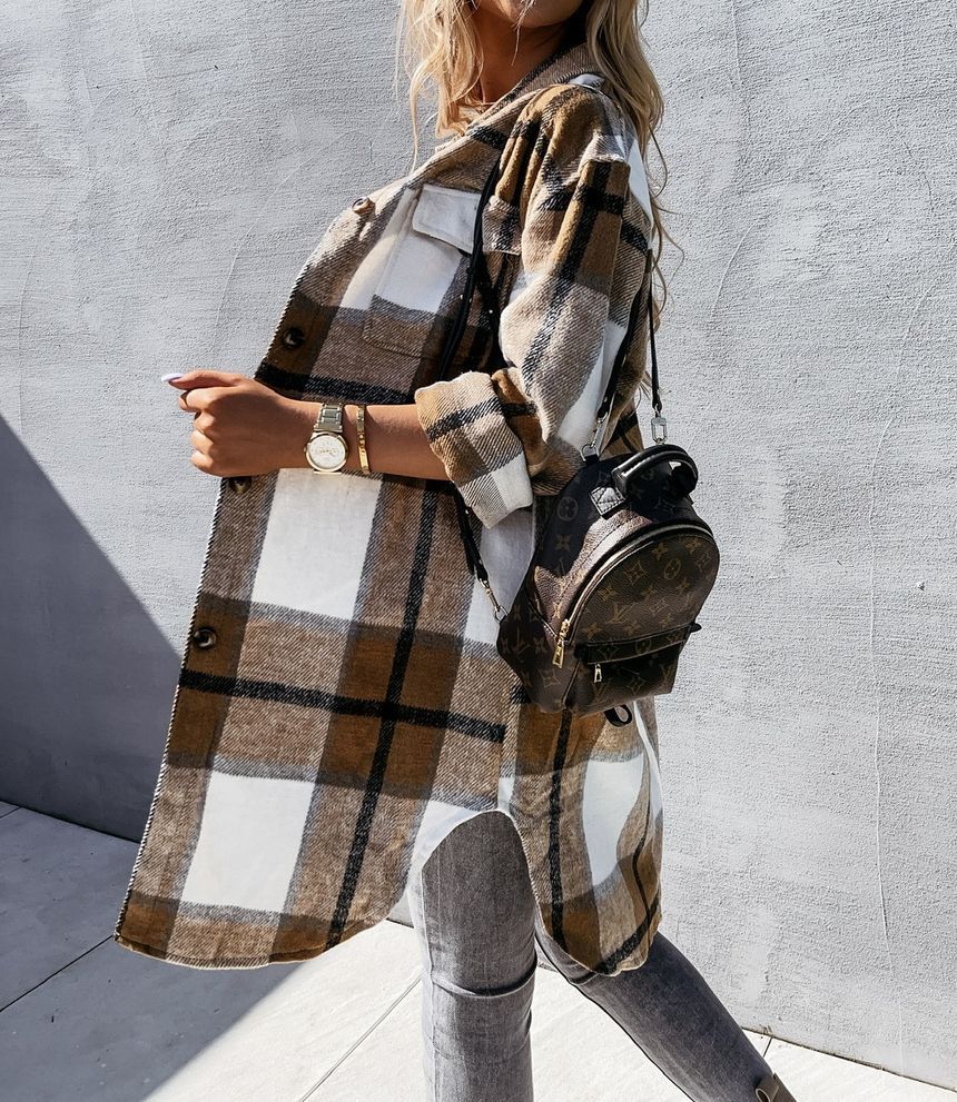 Plaid Long Shacket YS10013