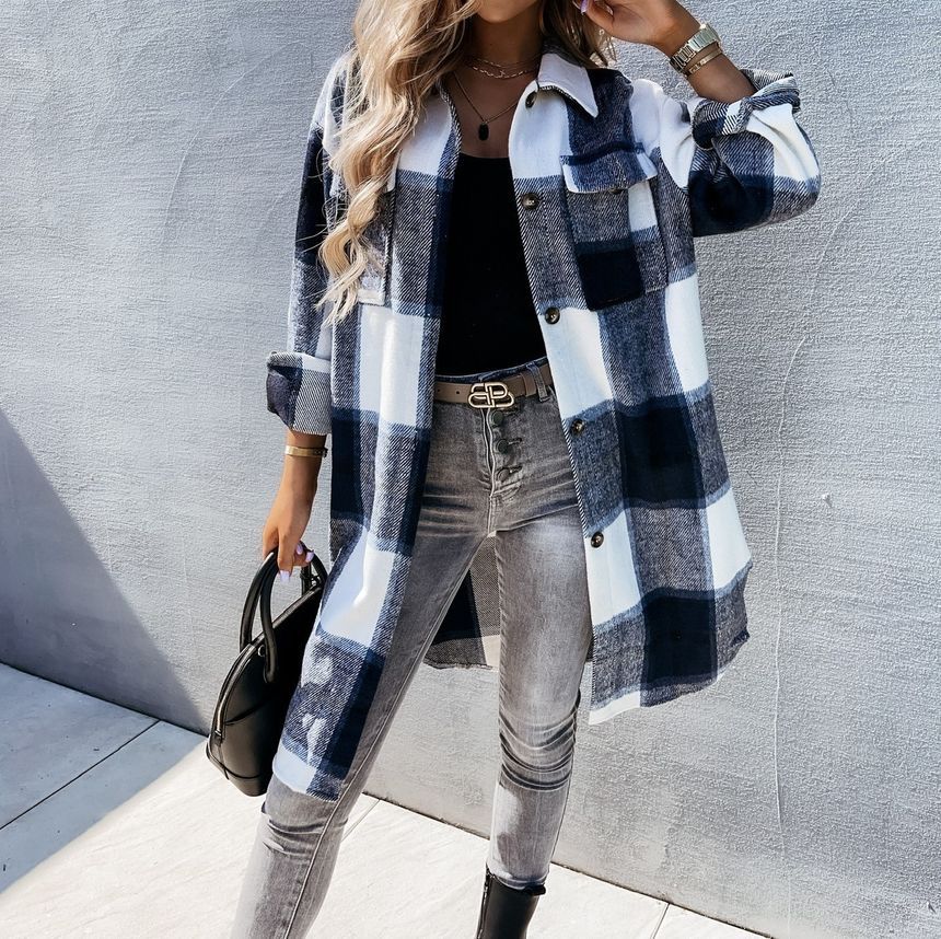 Plaid Long Shacket YS10013