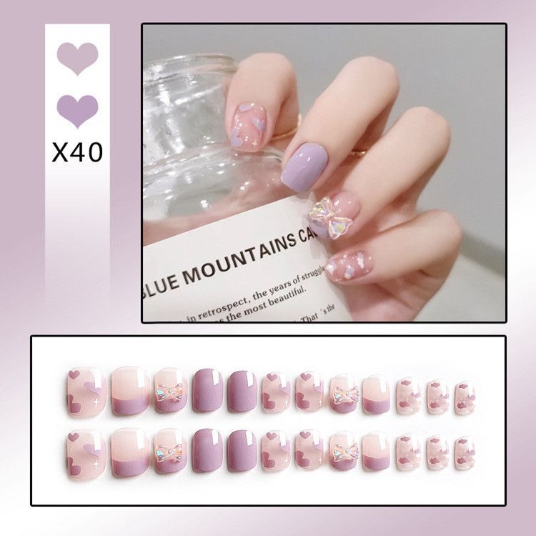 Bow Heart Faux Nail Tips MJ25