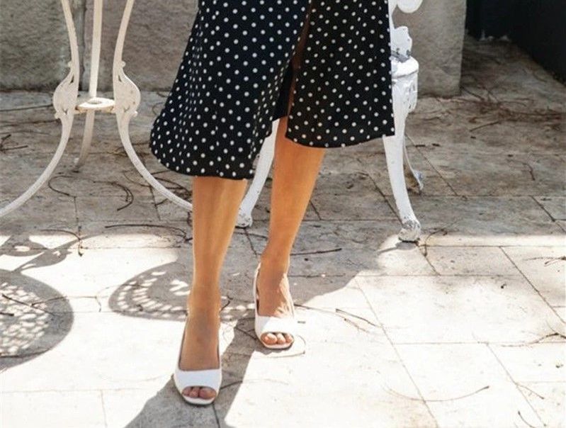 Spaghetti Strap Dotted Slit Midi Dress OP55