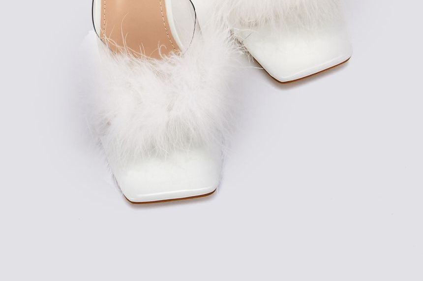 Fluffy Stiletto Slide Sandals AE1053