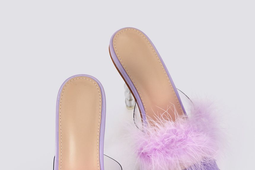 Fluffy Stiletto Slide Sandals AE1053