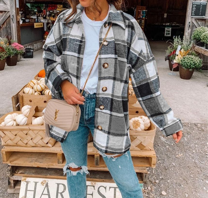 Button-Up Plaid Shirt Jacket YS1007