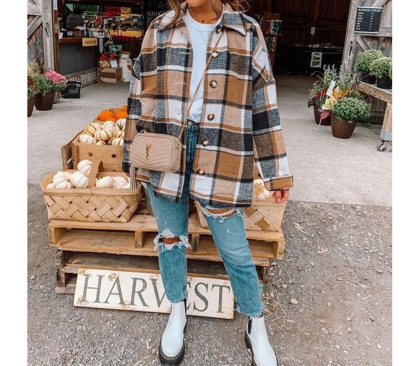 Button-Up Plaid Shirt Jacket YS1007