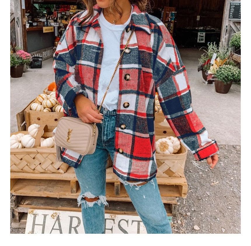 Button-Up Plaid Shirt Jacket YS1007