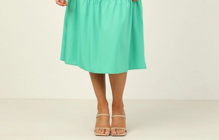 Puff-Sleeve Plain Open Back Midi A-Line Dress vb51