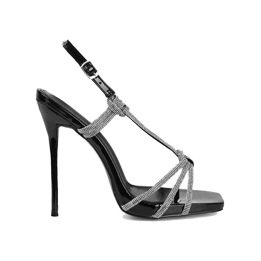 Slingback-Stiletto-Sandalen mit Strasssteinen AE1038