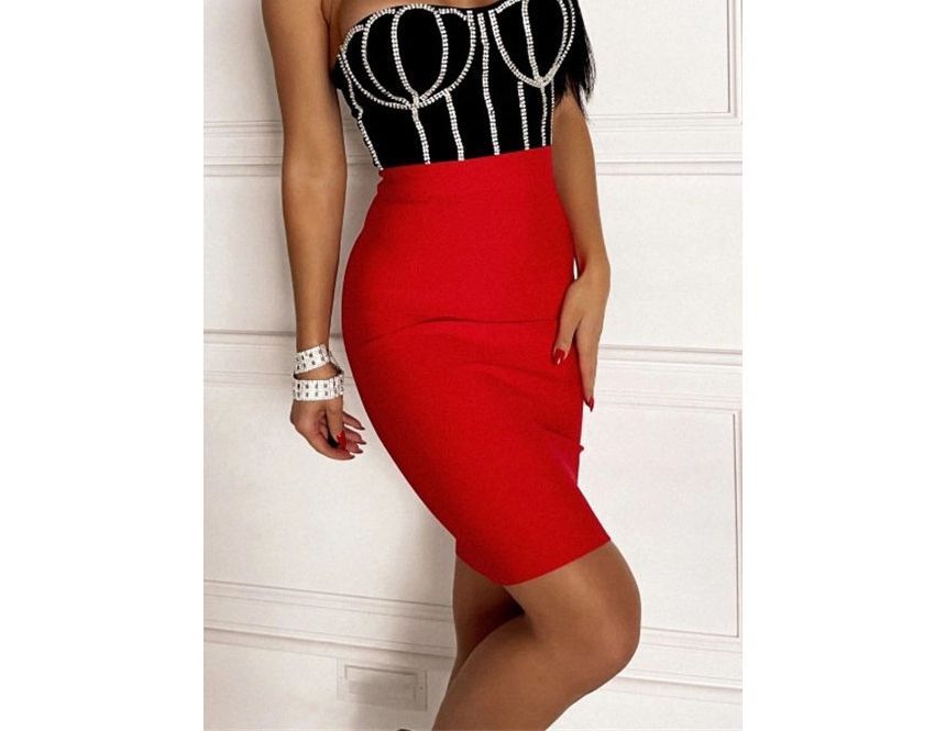 High Waist Plain Pencil Skirt FA220