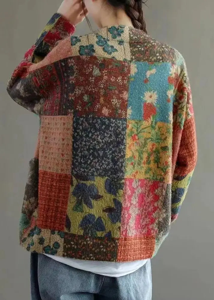 Loose Colorblock Button Pockets Mink Hair Knitted Coats Fall Ada Fashion