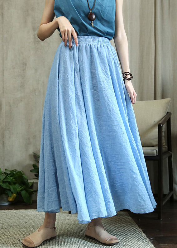 Loose Sky Blue Wrinkled Elastic Waist Cotton Skirts Fall Ada Fashion