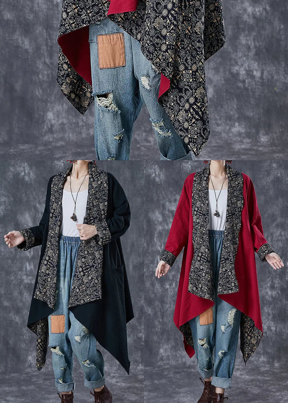 Mulberry Print Cotton Trench Asymmetrical Wear On Both Sides Fall Ada Fashion