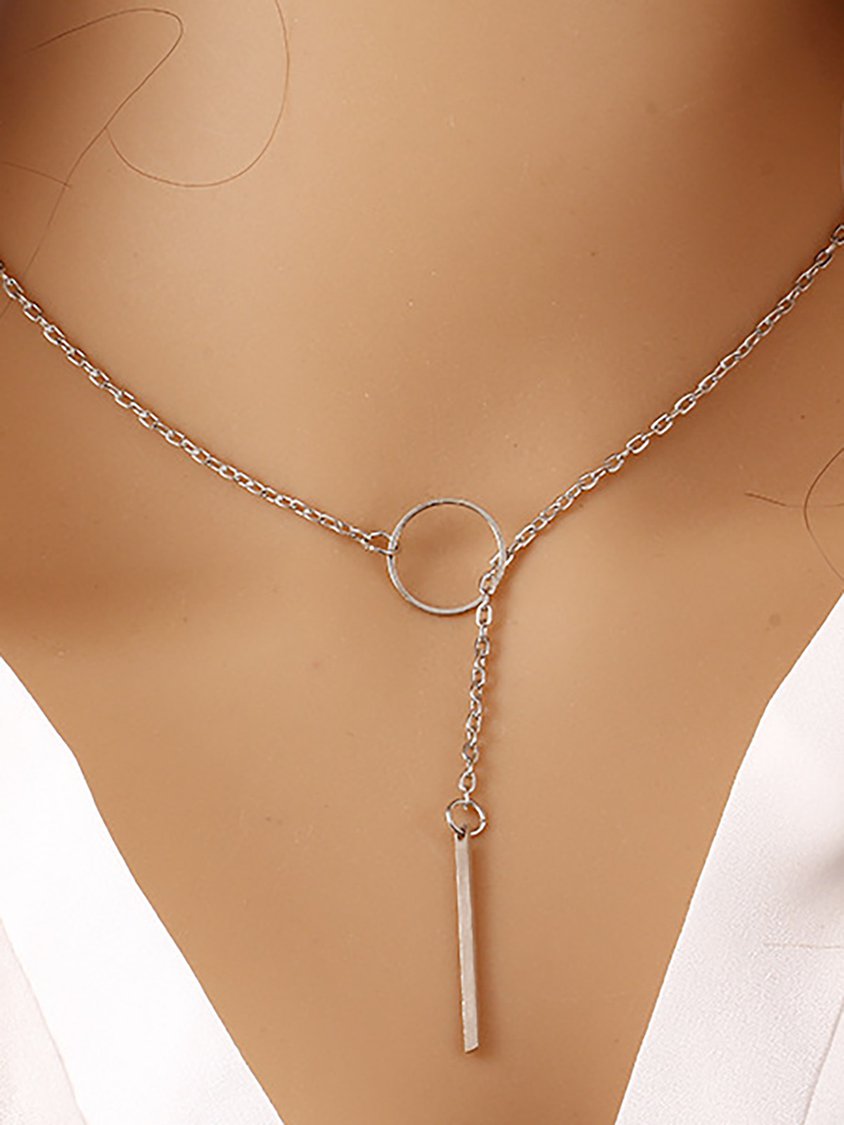 Womens Simple Alloy Ring Necklace QAR75
