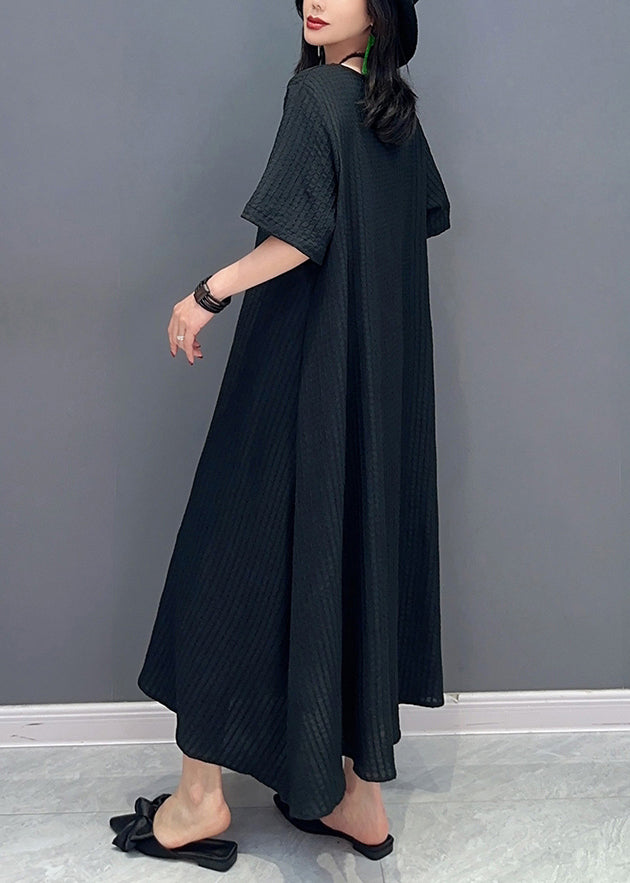 Natürliches schwarzes O-Ausschnitt Patchwork Lange Kleider Kurzarm