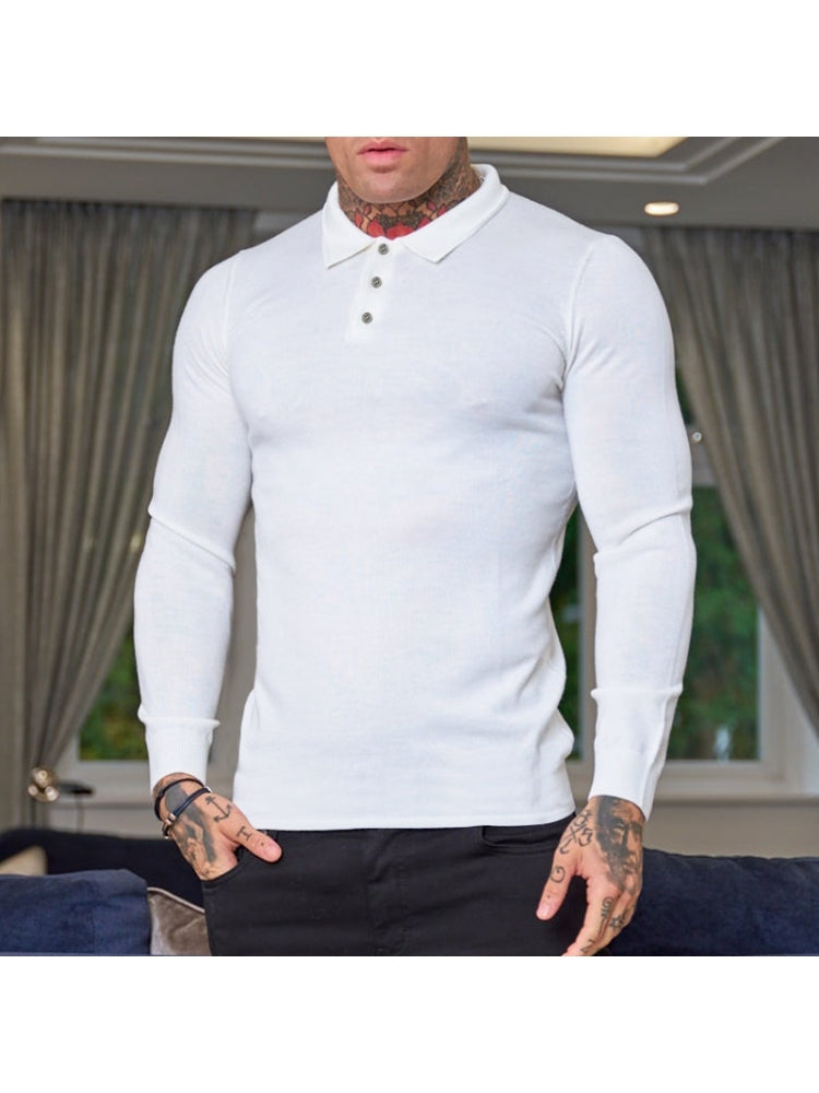 Simple Fitted Long Sleeve Polo Shirts For Men KA295