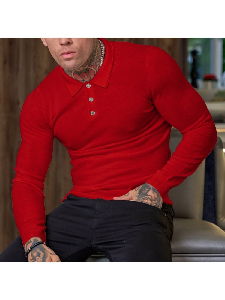 Simple Fitted Long Sleeve Polo Shirts For Men KA295