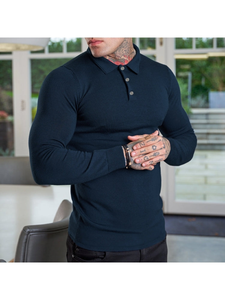 Simple Fitted Long Sleeve Polo Shirts For Men KA295