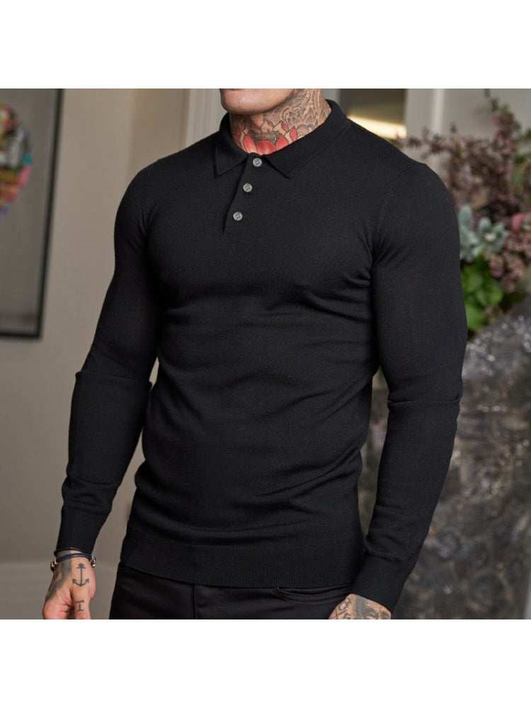 Simple Fitted Long Sleeve Polo Shirts For Men KA295