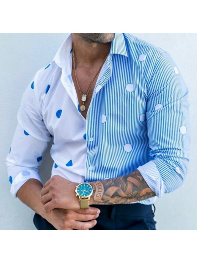 Loose Casual Dots Striped Men's Long Sleeve Shirts KB4