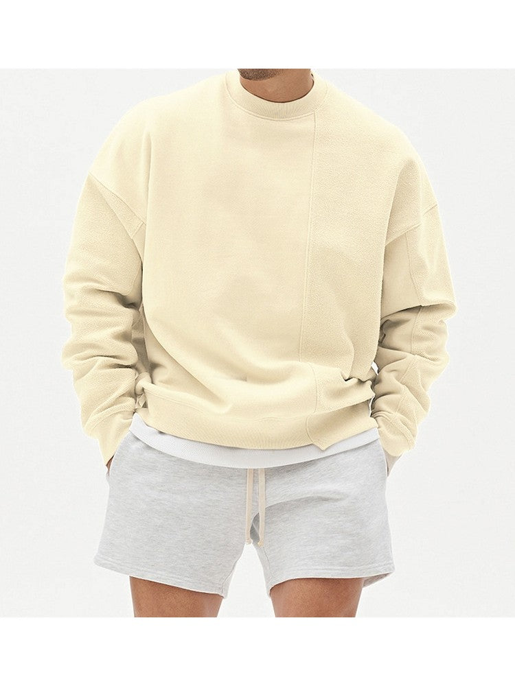 Lockerer Rundhalspullover für Herren in reiner Farbe, vielseitiger Stil KO182