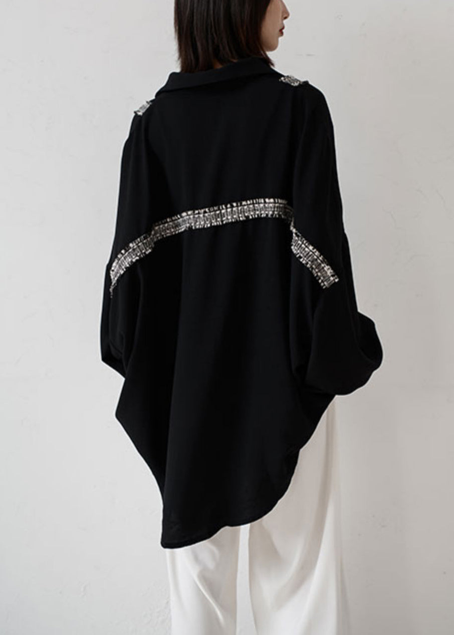 Plus Size Pockets Patchwork Chiffon Shirt