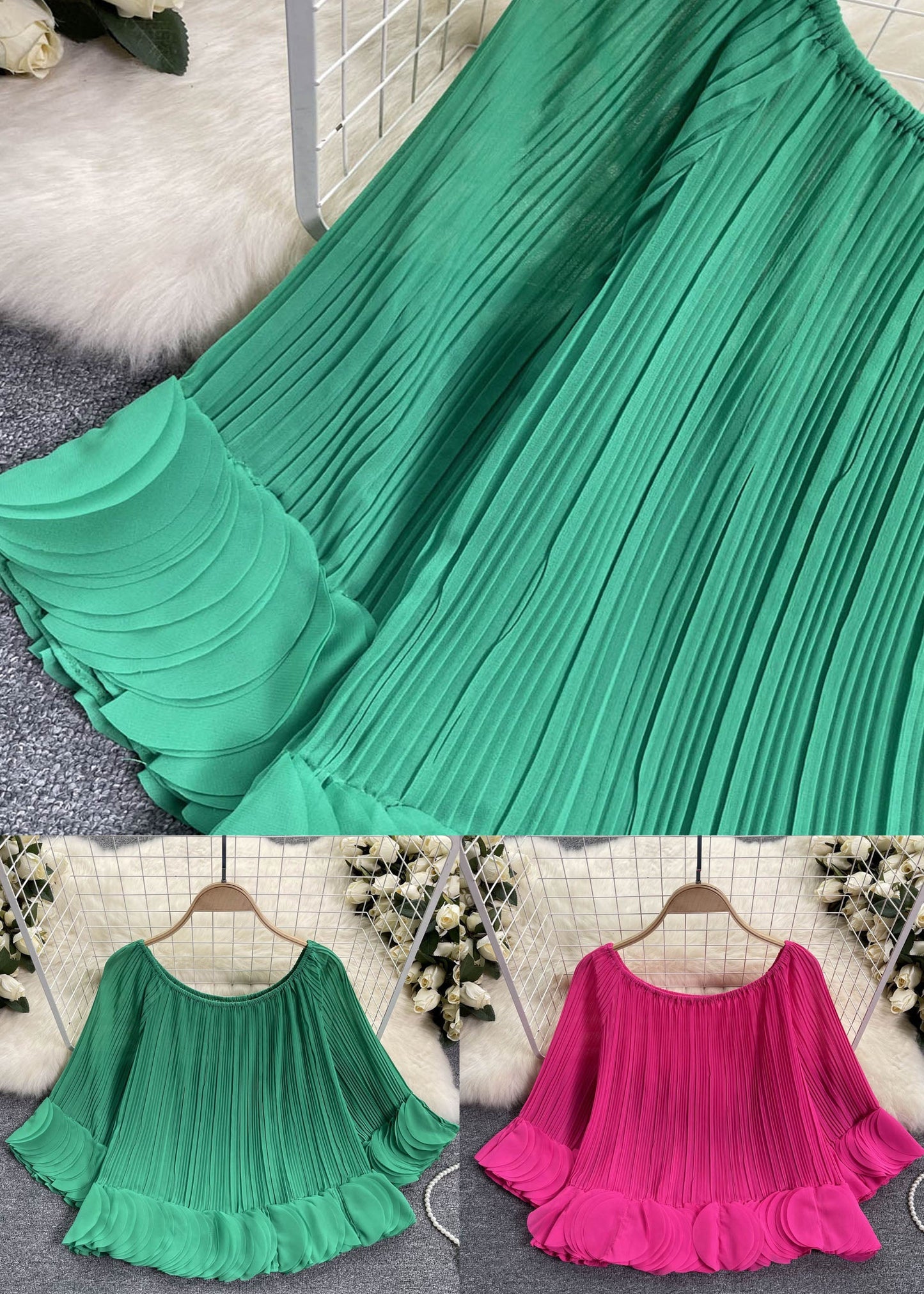 Plus Size Green Slash Neck Patchwork Chiffon Shirt Tops Summer Ada Fashion