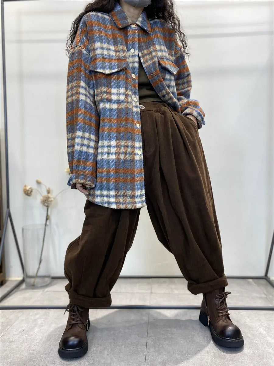 Plus Size Women Vintage Plaid Winter Shirt Jacket Ada Fashion