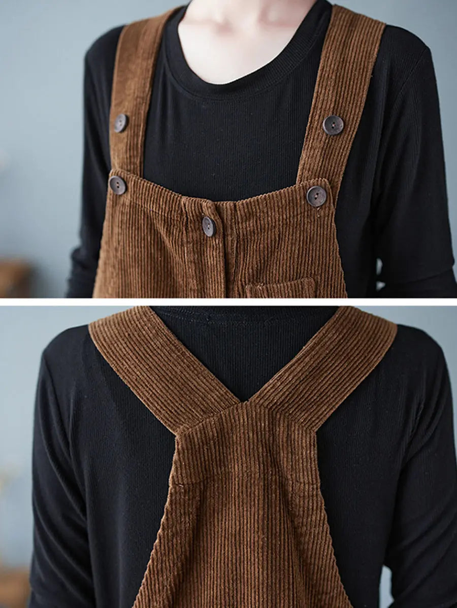 Plus Size Women Vintage Solid Corduroy Jumpsuits Ada Fashion