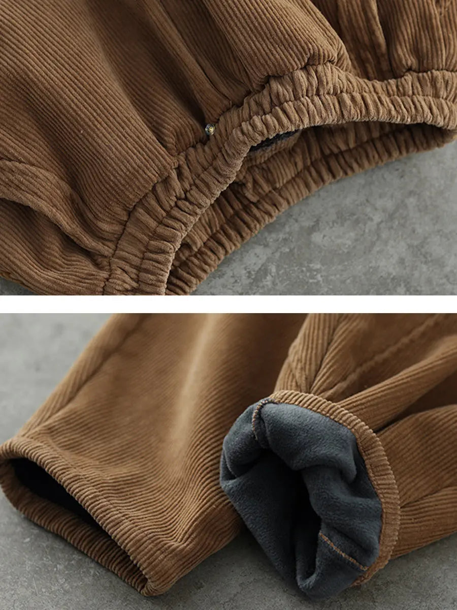 Plus Size Women Vintage Solid Spliced Thicken Pants Ada Fashion