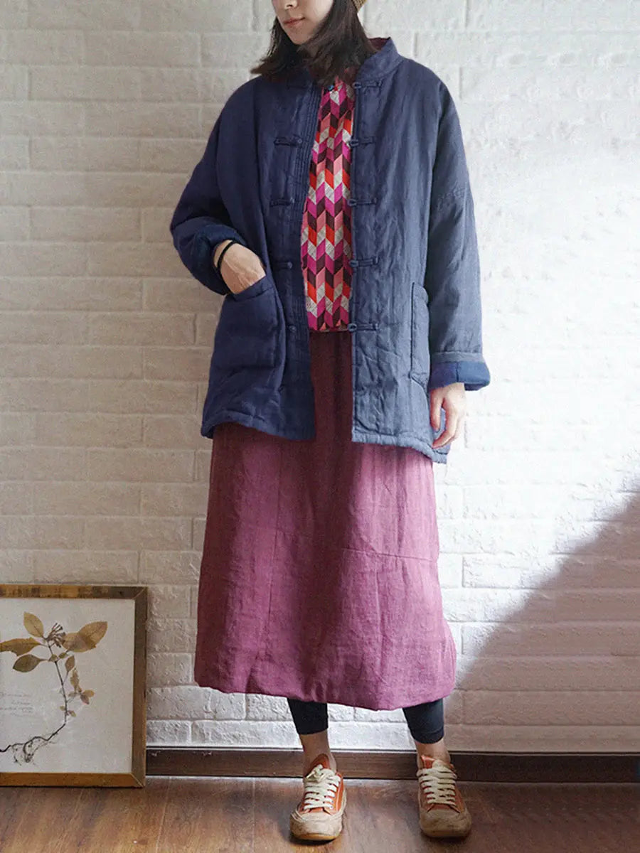 Plus Size Women Vintage Solid Winter Padded Coat Ada Fashion