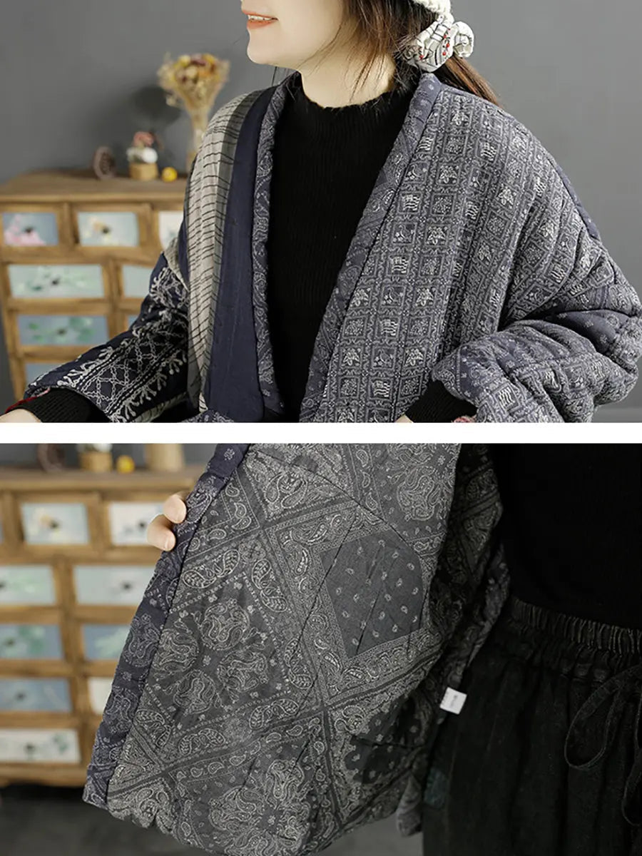 Plus Size Women Vintage Splicedd Warm Padded Coat Ada Fashion