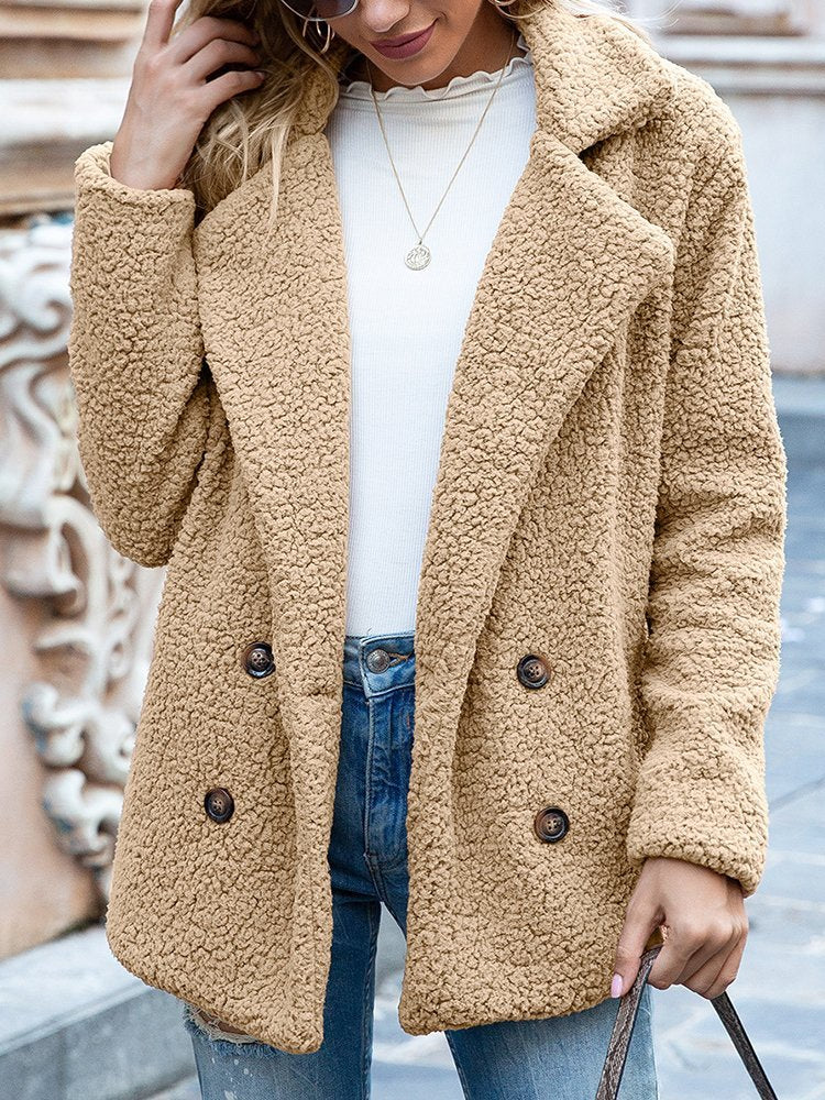 Women Casual Long Sleeve Shawl Collar Basic Fleece Teddy Bear Jacket Coat QL92