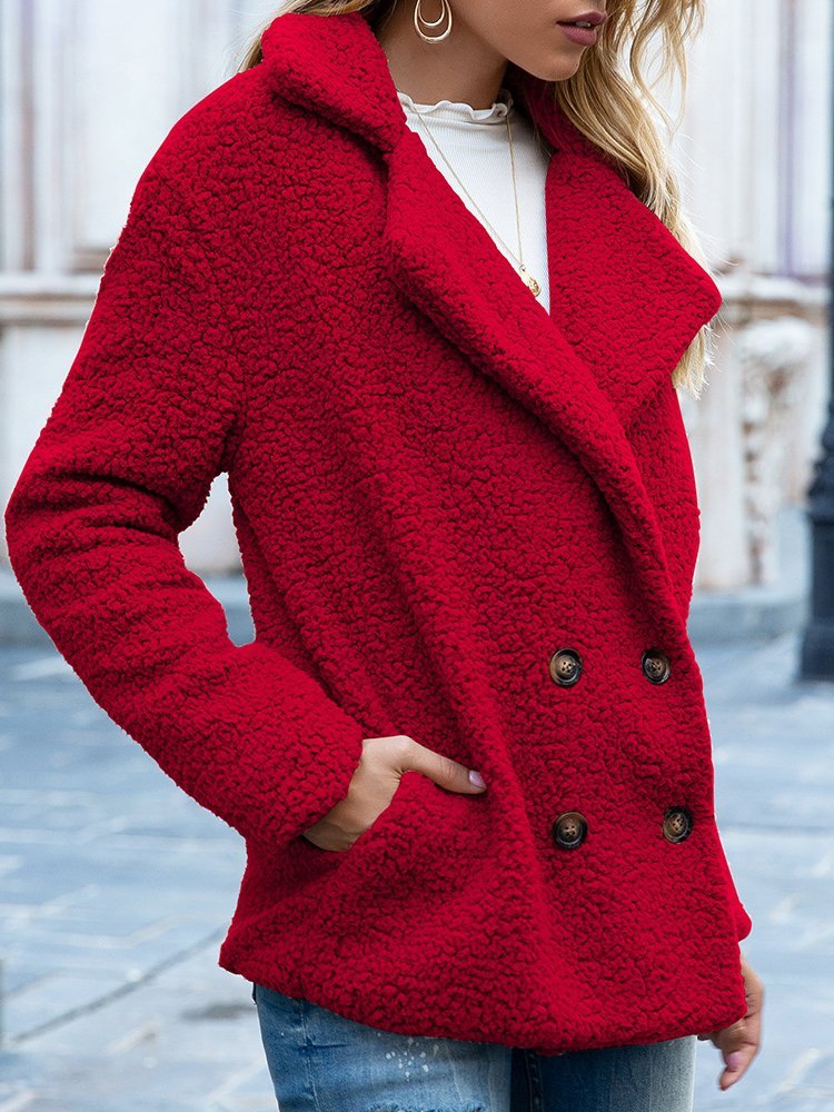 Women Casual Long Sleeve Shawl Collar Basic Fleece Teddy Bear Jacket Coat QL92
