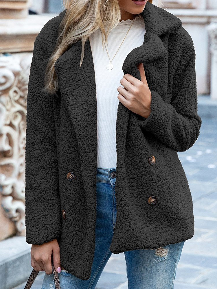 Women Casual Long Sleeve Shawl Collar Basic Fleece Teddy Bear Jacket Coat QL92