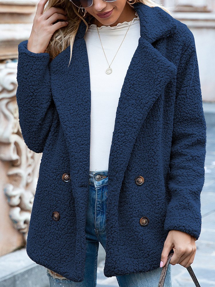 Women Casual Long Sleeve Shawl Collar Basic Fleece Teddy Bear Jacket Coat QL92