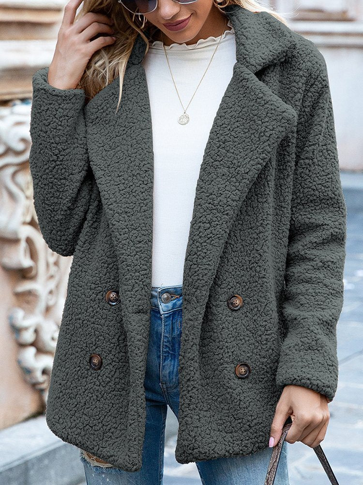Women Casual Long Sleeve Shawl Collar Basic Fleece Teddy Bear Jacket Coat QL92