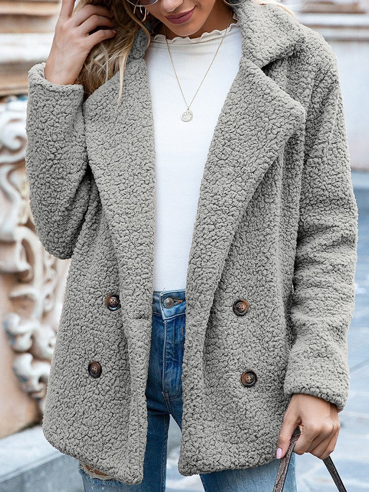Women Casual Long Sleeve Shawl Collar Basic Fleece Teddy Bear Jacket Coat QL92